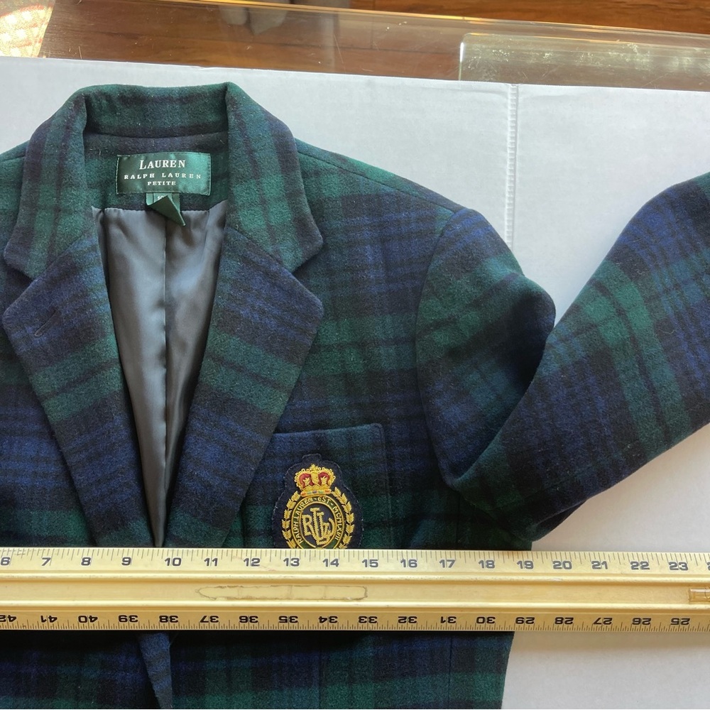 Lauren Ralph Lauren Wool Cashmere Tartan Blazer Green Navy Size 10 Petite - Picture 17 of 17